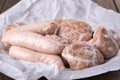 Fresh raw chicken sausages and burgers