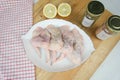 Fresh Raw Chicken Wings on a White plate and seasoning Royalty Free Stock Photo