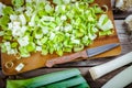 Fresh raw chopped organic leek