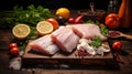 fresh raw cod fillets with herbs and lemon high quality fish ingredients for cooking and recipes