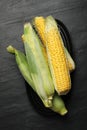 Fresh raw corn cobs on table, top view Royalty Free Stock Photo