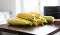 Fresh Raw Corn Cobs On A Table In A Kitchen Royalty Free Stock Photo