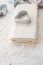 Fresh raw dough on table. Puff pastry. Copy space. Royalty Free Stock Photo