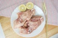 Fresh Raw Esophagus Chicken on a White plate and seasoning