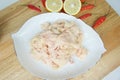 Fresh Raw Fat of Chicken on a White plate and seasoning Royalty Free Stock Photo