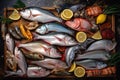 Fresh raw fish table top view. Royalty Free Stock Photo