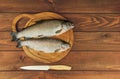 Fresh raw fish trout is two pieces on the board Royalty Free Stock Photo