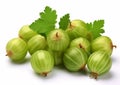 Fresh raw gooseberries with leaf on white background.Macro.AI Generative Royalty Free Stock Photo