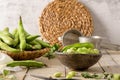 Fresh and raw green broad beans Royalty Free Stock Photo