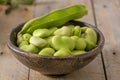 Fresh and raw green broad beans Royalty Free Stock Photo
