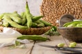 Fresh and raw green broad beans Royalty Free Stock Photo