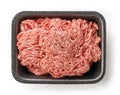 Fresh raw ground pork in black plastic try Royalty Free Stock Photo