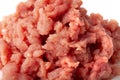 Fresh raw ground pork heap isolated on white background. Pork and beef minced meat. Isolated on white background. Horizontal view Royalty Free Stock Photo