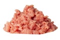 Fresh raw ground pork heap isolated on white background. Pork and beef minced meat. Isolated on white background. Horizontal view Royalty Free Stock Photo