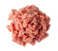 Fresh raw ground pork heap isolated on white background. Pork and beef minced meat. Top view Royalty Free Stock Photo