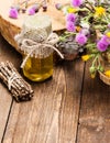 Fresh raw honey and wild flowers Royalty Free Stock Photo