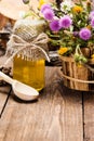 Fresh, raw honey and wild flowers Royalty Free Stock Photo