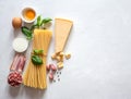 Fresh raw ingredients for traditional italian pasta Carbonara Royalty Free Stock Photo