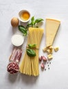 Fresh raw ingredients for traditional italian pasta Carbonara Royalty Free Stock Photo