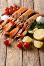 Fresh raw langoustine, scampi with seasonal vegetables and herbs Royalty Free Stock Photo