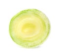 Fresh raw leek slice on white. Ripe onion Royalty Free Stock Photo