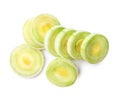 Fresh raw leek slices on white background. Ripe onion Royalty Free Stock Photo