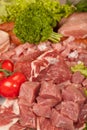 Fresh Raw Meat Background with Beef Meat, Turkey and ground beef Royalty Free Stock Photo