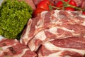 Fresh Raw Meat Background with pork edges; Beef Meat, Turkey and Royalty Free Stock Photo