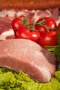 Fresh Raw Meat Background with Pork fillet, Beef Meat, Turkey an Royalty Free Stock Photo