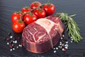 Cooking ingredients. Fresh raw meat beef steak with bone. Royalty Free Stock Photo