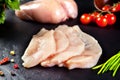 Fresh and raw meat. Chicken breast fillets cut ready for cooking Royalty Free Stock Photo