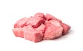 Fresh raw meat is cut into large chunks for frying.