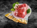 Fresh raw meat decorated - raw ham with mushrooms and clipping path Royalty Free Stock Photo