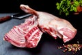 Fresh and raw meat. Ribs and pork chops uncooked, ready to grill and barbecue Royalty Free Stock Photo