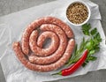 Fresh raw meat sausages Royalty Free Stock Photo