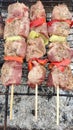 Fresh raw meat skewers ready for cooking on the grill Royalty Free Stock Photo