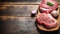 raw meat on wooden cutting board. AI Generated Royalty Free Stock Photo