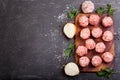 Fresh raw meatballs with vegetables Royalty Free Stock Photo