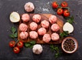 Fresh raw meatballs with vegetables Royalty Free Stock Photo