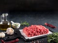 Raw minced beef on light gray cement background Royalty Free Stock Photo