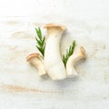 Fresh raw mushrooms, king oyster or eringi on white wooden background background. Mushrooms. Royalty Free Stock Photo