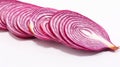 fresh raw onion slices isolated on white background, top view. Generative AI Royalty Free Stock Photo