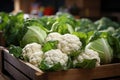 Fresh raw organic cauliflower with leaves. Generative AI