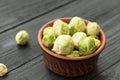 Fresh raw organic green brussel sprouts in a ceramic Royalty Free Stock Photo