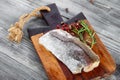 Fresh raw pike perch fish fillet on cutting board Royalty Free Stock Photo