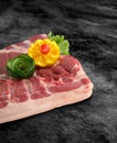 Fresh and raw pork bacon ribs on kitchen table ready for bbq or grill with clipping path Royalty Free Stock Photo