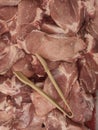 Fresh raw pork meat lies on the market. Royalty Free Stock Photo