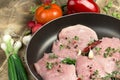 Fresh raw pork meat with spices and seasoning Royalty Free Stock Photo