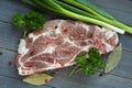 Fresh raw pork shoulder chop with spices Royalty Free Stock Photo