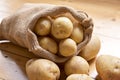 Fresh raw potatoes in a burlap sack Royalty Free Stock Photo